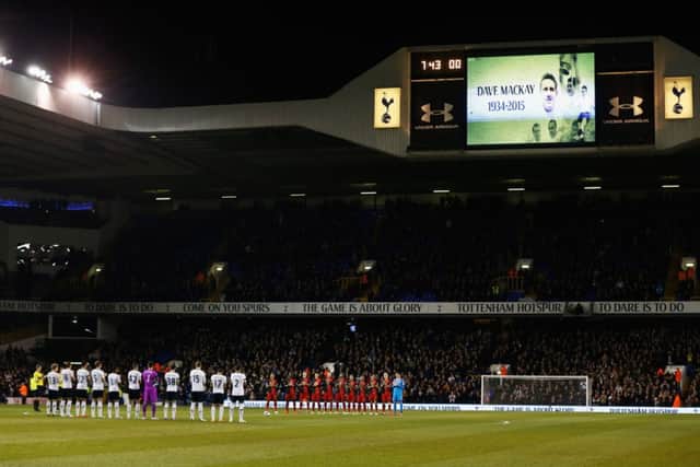 A minutes applause is held to remember Spurs legend Dave Mackay at White Hart Lane. Picture: Getty