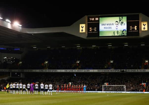 A minutes applause is held to remember Spurs legend Dave Mackay at White Hart Lane. Picture: Getty