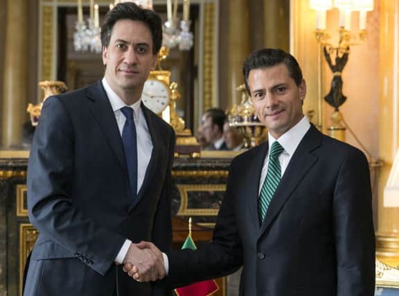Mexican President Enrique Pena Nieto with Ed Miliband on Wednesday. Picture: Getty