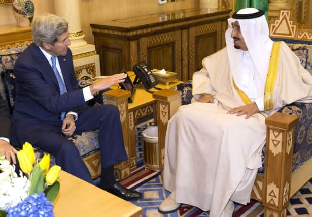 US secretary of state John Kerry talks to King Salman in Saudi Arabia. Picture: Getty