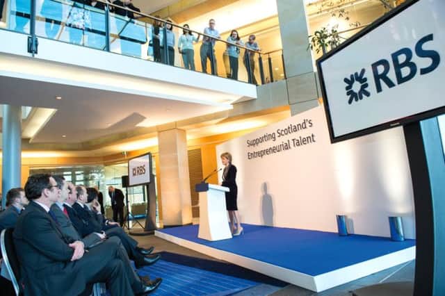First Minister Nicola Sturgeon makes her announcement at RBS's Gogarburn headquarters.