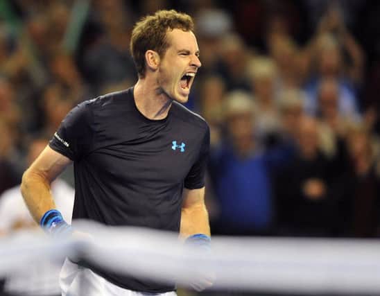 Andy Murray celebrates his victory over Donald Young of the USA in his Davis Cup tie. Picture: Ian Rutherford