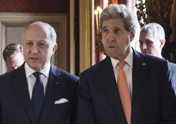 Fabius and Kerry yesterday. Picture: Getty