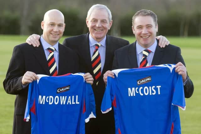 Ally McCoist and Kenny McDowall with Walter Smith in 2007. Picture: SNS