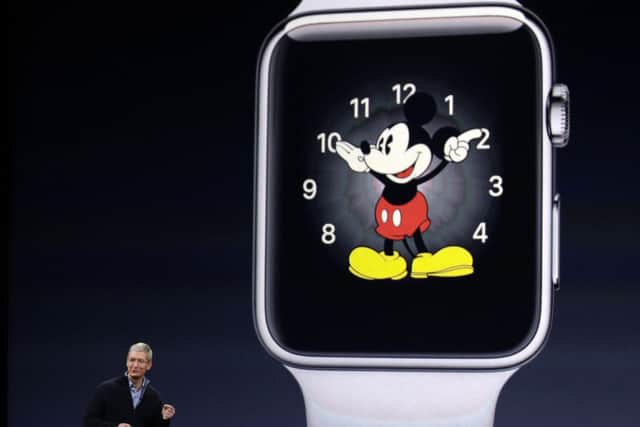 Apple CEO Tim Cook talks about the new Apple Watch. Picture: AP