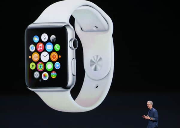 Apple CEO Tim Cook presents the Apple Watch in San Francisco. Picture: Getty