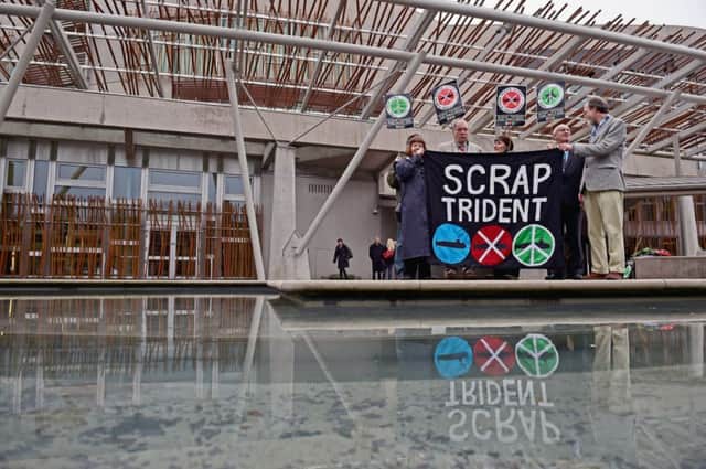 Anti-Trident protesters demonstrate outside the Scottish Parliament. Picture Getty Images