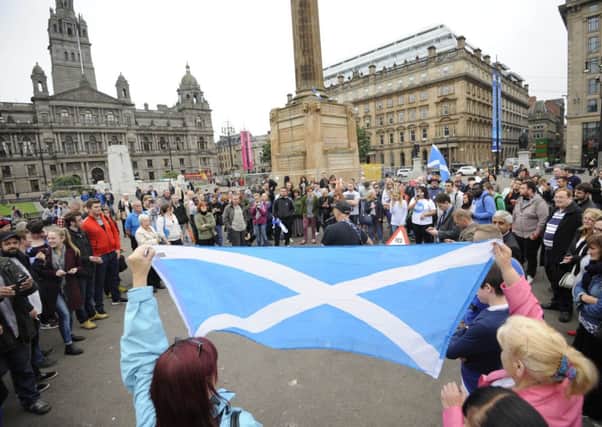 Yes supporters in Glasgow's George Square the day after the independence referendum. Picture: Greg Macvean