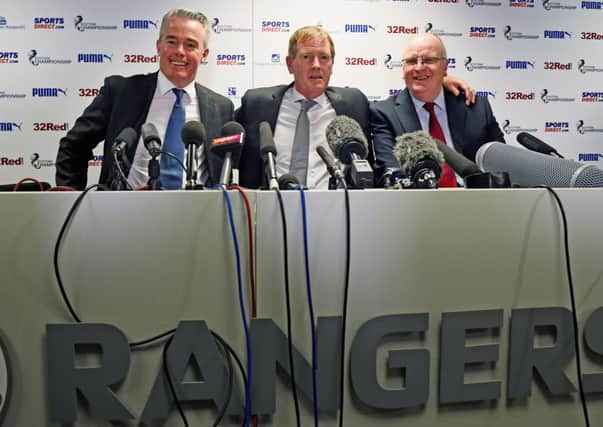 Paul Murray, Dave King and John Gilligan hold a press conference after Friday's general meeting. Picture: Getty