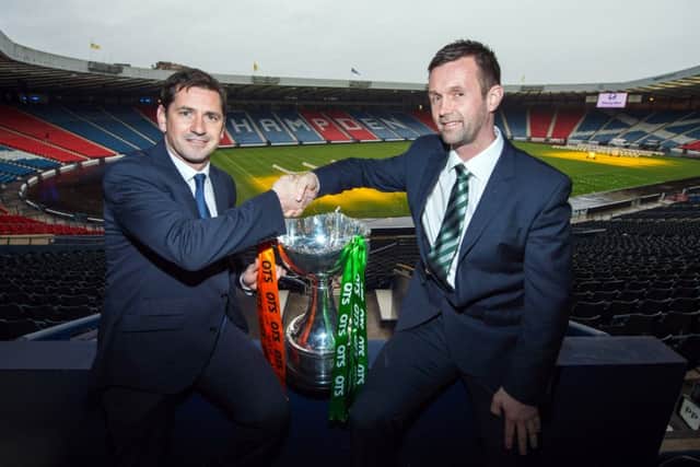 Jackie McNamara and Ronny Deila ahead of their side's Scottish League Cup Final. Picture: SNS