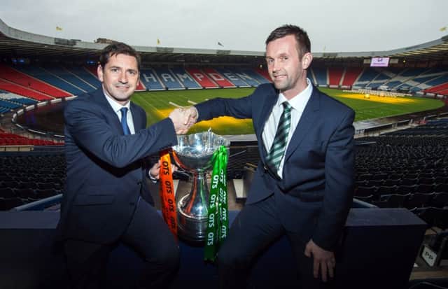 Jackie McNamara and Ronny Deila ahead of their side's Scottish League Cup Final. Picture: SNS