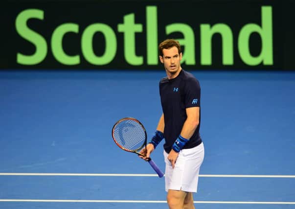 Andy Murray in action at the Davis Cup in Glasgow last week. Picture: Getty