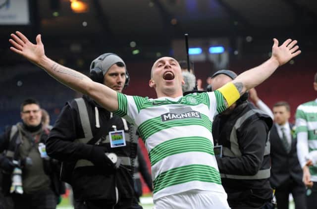 Scott Brown is all smiles after leading Celtic to victory over Dundee United. Picture: Lisa Ferguson