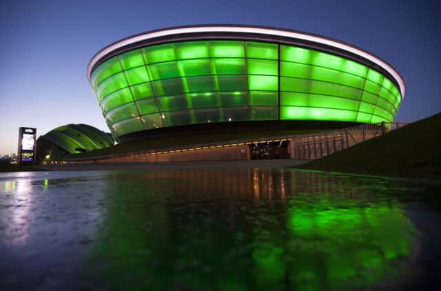 The Glasgow SSE Hydro lit up for St Patrick's Day. Picture: PA