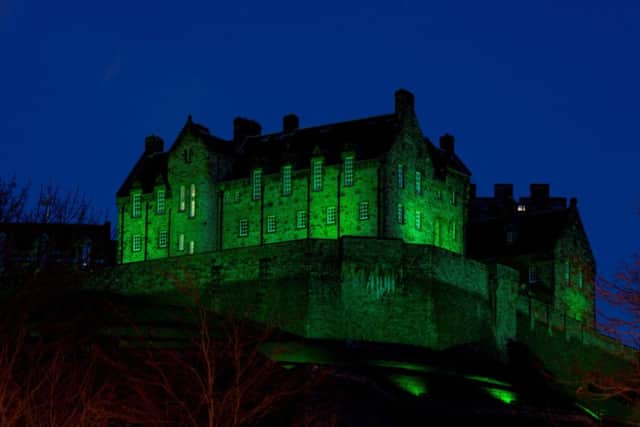 Edinburgh Castle goes green for St Patrick's Day. Picture: PA