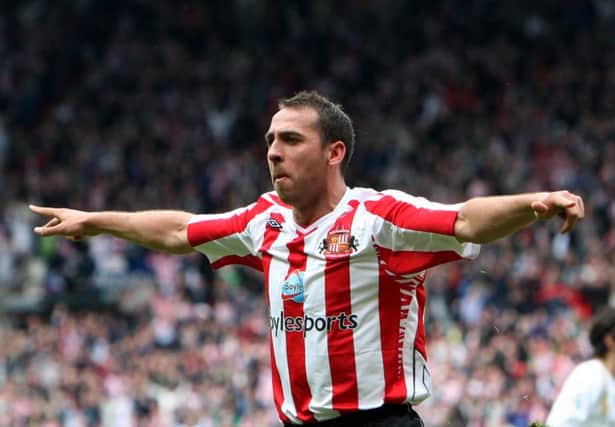 Michael Chopra celebrates after scoring for Sunderland in 2008. Picture: AP