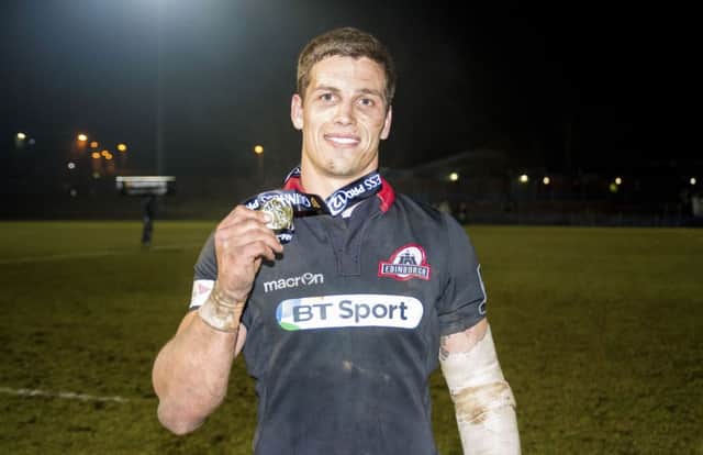 Hart pictured with Man of the Match award after Edinburgh's recent Pro 12 win over Ospreys. Picture: SNS