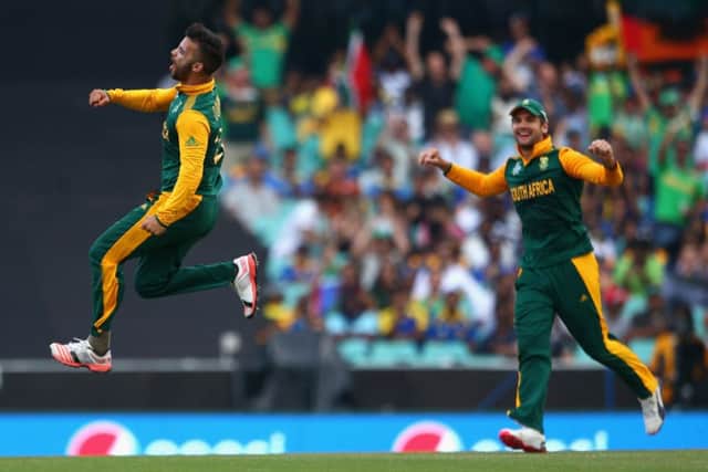 JP Duminy celebrates dismissing Sri Lanka's Tharindu Kaushal on his way to a hattrick. Picture: Getty