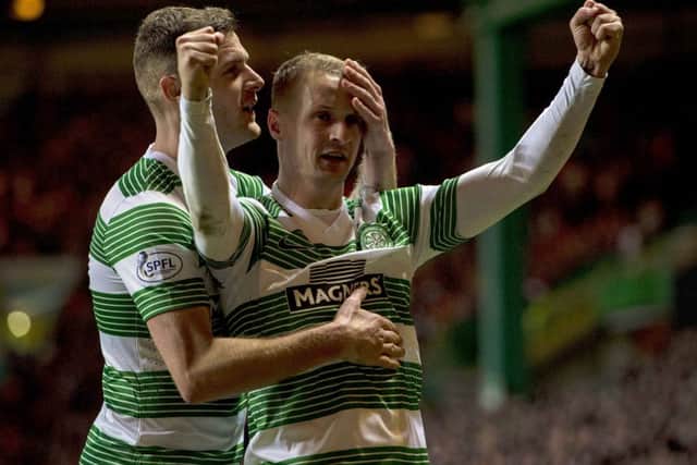 Celtic's Leigh Griffiths celebrates after putting his side 2-0 up. Picture: SNS