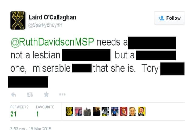 The tweet sent to Ms Davidson. Picture: Contributed