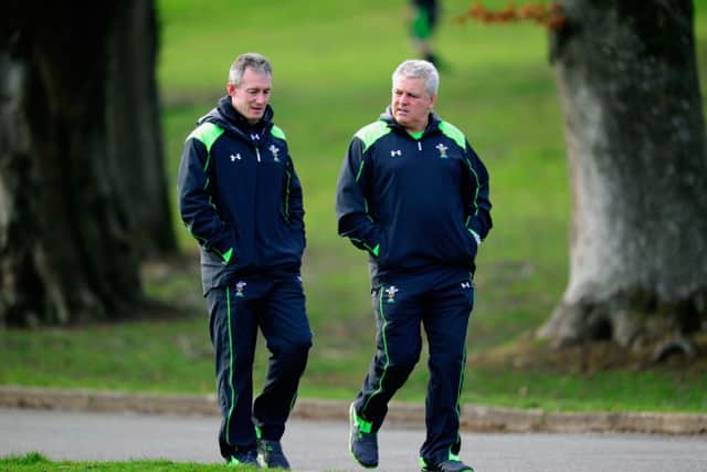 Rob Howley, left, and Warren Gatland will hope to mastermind a big Welsh win over Italy. Picture: Getty