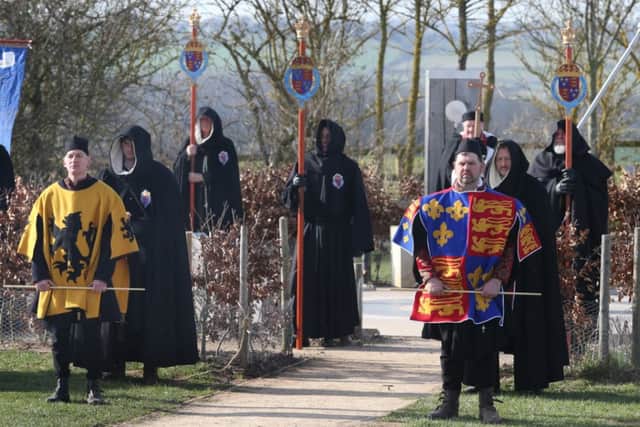 Members of The Kyng's Guard attend a ceremony at Bosworth Battlefield. Picture: Getty