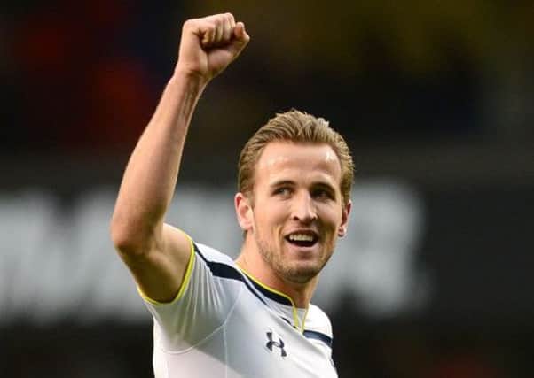 Harry Kane acknowledges the Spurs fans following his hat-trick against Leicester. Picture: PA