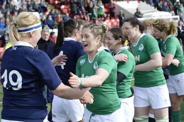 The smiles tell the story as Ireland take the womens title with victory over Scotland. Picture: SNS/SRU