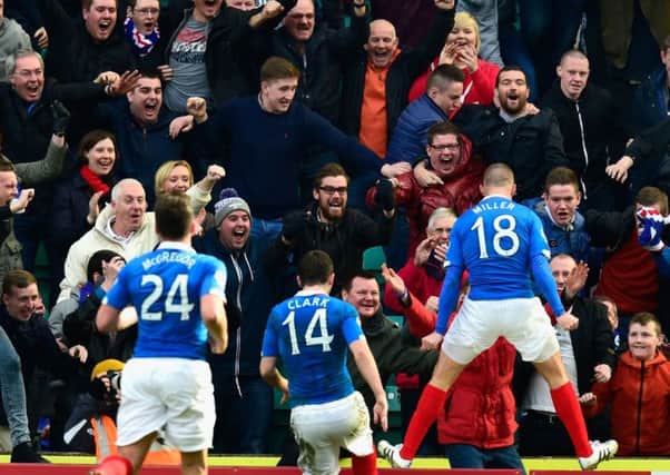 Kenny Miller celebrates scoring the second goal for Rangers. Picture: Getty