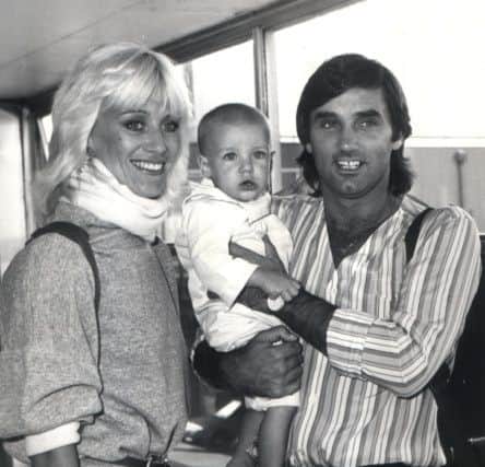 George Best and his wife Angie Best with Calum at London Heathrow Airport. Picture: Contributed