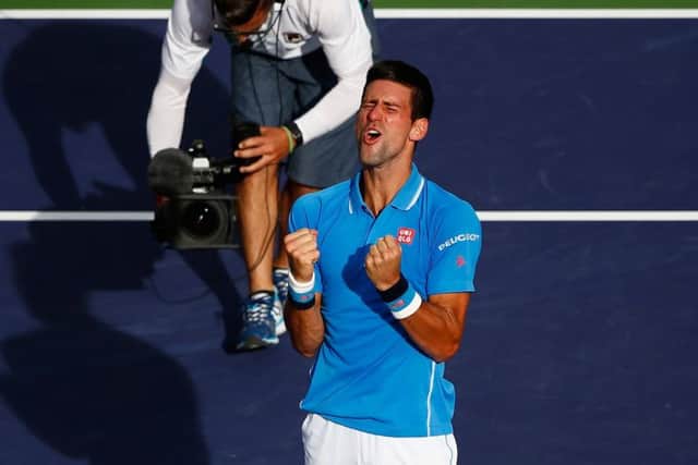 Novak Djokovic shows his emotion after defeating Roger Federer at Indian Wells. Picture: Getty