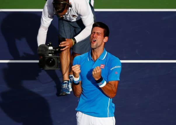 Novak Djokovic shows his emotion after defeating Roger Federer at Indian Wells. Picture: Getty