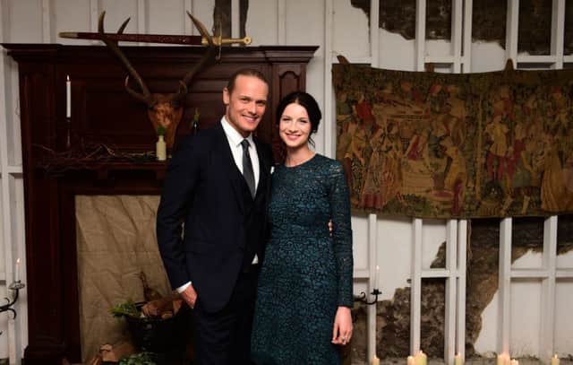 Sam Heughan and Caitriona Balfe at the UK premiere of Outlander last night. Picture: PA