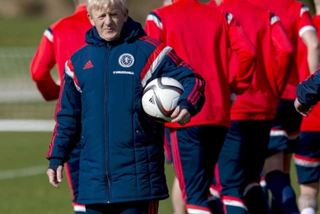 Strachan put Scotland through their paces at Mar Hall yesterday. Picture: SNS