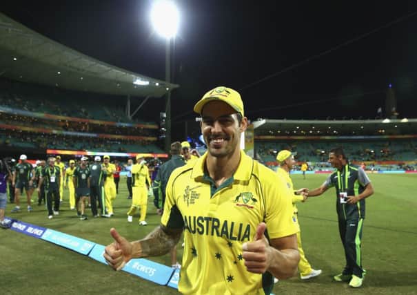 Australian paceman Mitchell Johnson celebrates his side's win over India at the SCG. Picture: Getty