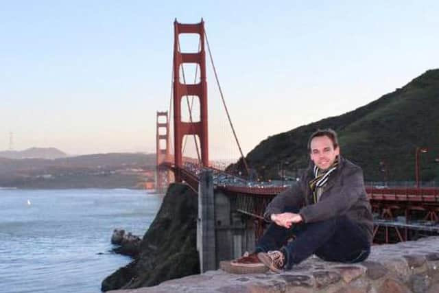 Andreas Lubitz, the co-pilot of the doomed Germanwings flight, posing in front of the Golden Gate Bridge in California. Picture: Getty/AFP