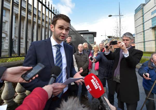 Daniel McArthur, general manager of Asher's Bakery, gives a statement to the media before entering court. Picture: Getty