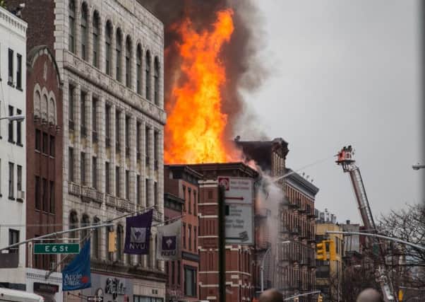 A building burns after an explosion on 2nd Avenue in New York City. Picture: Getty