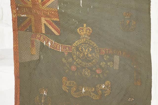 Two regimental colours carried into the battle of Waterloo by the Royal Scots.