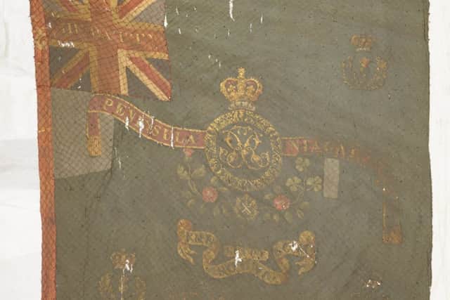 Two regimental colours carried into the battle of Waterloo by the Royal Scots.