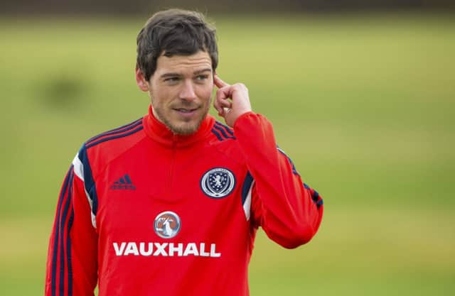 Gordon Greer trains ahead of his side's forthcoming fixture against Gibraltar. Picture: SNS