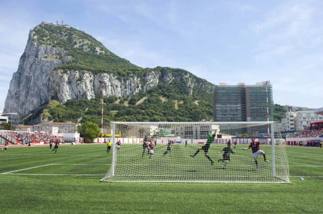 Lincoln Red Imps take on College Europa in the Gibraltar Cup final last May. Picture: AFP