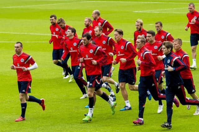 The Scotland squad are put through their paces ahead of their upcoming Euro Qualifier against Gibraltar. Picture: SNS