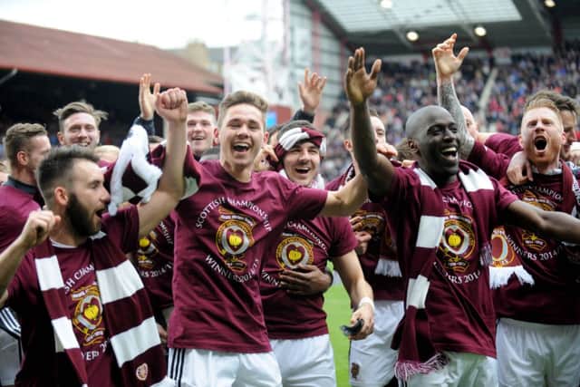 The party is in full swing at Tynecastle following Hearts' 2-0 victory over Queen of the South. Picture: Jane Barlow