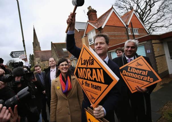 Clegg on the campaign trail yesterday in the marginal Oxford West and Abingdon seat. Picture: Getty