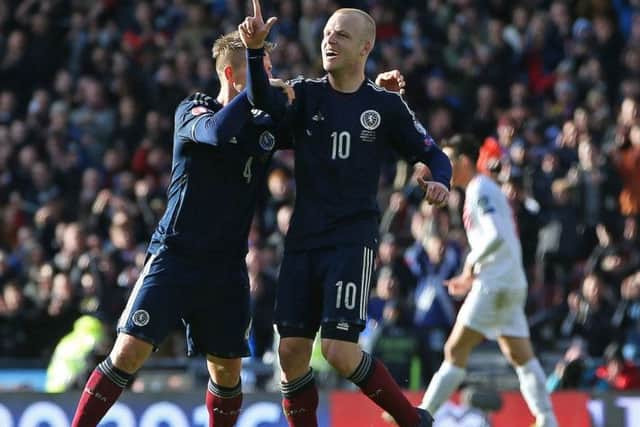 Steven Naismith celebrates scoring Scotland's fourth goal against Gibraltar. Picture: AFP/Getty
