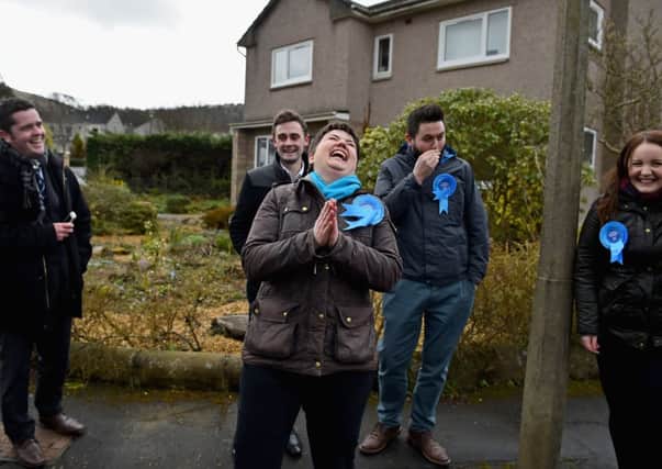 Tory leader Ruth Davidson in Colinton yesterday. Picture: Getty