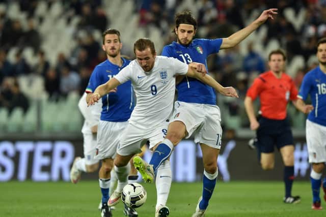 Harry Kane found himself closely marked by the Italian defence in Turin. Picture: Getty