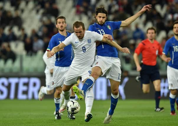 Harry Kane found himself closely marked by the Italian defence in Turin. Picture: Getty