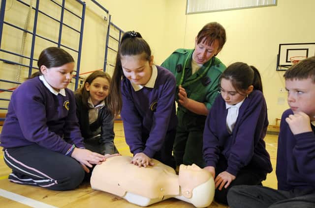 Pupils at Castleview Primary School in Raploch, Stirling, learn the Call Push Rescue techniques. Picture: Julie Bull